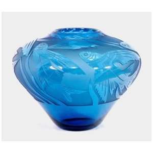  Correia Designer Art Glass, Vase Aqua Flying Fish