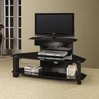 Coaster Three Tier TV Console with Black Glass Shelves in Black Finish