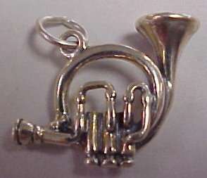 Sterling Silver Charm   Marching Band FRENCH HORN 3 D  