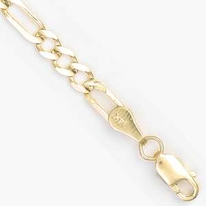 Solid Mens Figaro Chain Bracelet 14K Yellow Gold  