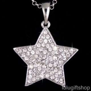 18k white gold plated star pendant necklace use swarovski crystals 