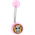 Body Candy Pink Acrylic FLAMING SKULL Logo Belly Button Ring