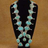   Pawn Sterling Turquoise Squash Blossom Necklace Ring Bracelet  