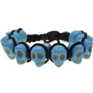  Turquoise Stone Skull Adjustable Shambella Bracelet 