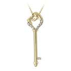   18k Gold over Silver Diamond Heart Key Necklace of mother and child