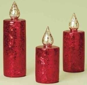   of Three Red Blown Glass and Sequin Christmas Candle Figures  