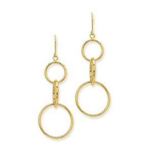  14k Gold 3 Circle Dangle Wire Earrings Jewelry