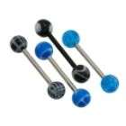 BodyBling 4 Pack Tongue Ring w/Blue/Black Bead Accents in Silvertone 