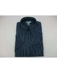 Van Heusen No Iron Striped Short Sleeve Blue Dress Shirt Medium 15 15 