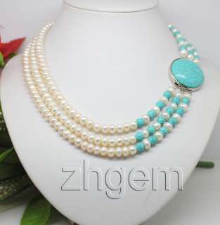 natural white pearl Turquoise necklace 17long  