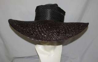 Ralph Lauren Straw / Silk Polka Dot Large Brim Hat  