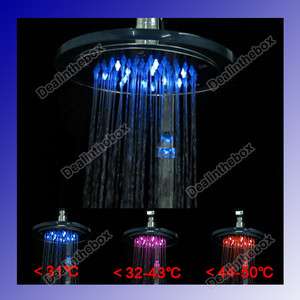 New LED Light Round Glass Rain Shower Head Bathroom Bath Glow Three 