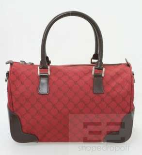 Lauren Ralph Lauren Red Monogram Canvas Leather Trim Handbag  