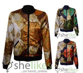   Zip Up Jacket Ladies Baroque Mix Print Bomber Jacket Top 8 16  