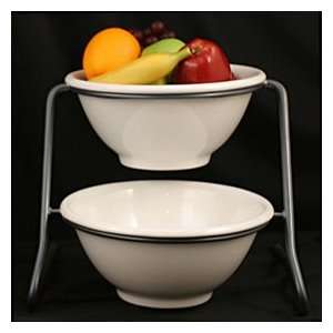  2 Tier Metal Stand with Bowls   Includes 2 11 Melamine 