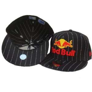  New Era Red Bull Black Pin Striped 59fifty Fitted Hat/cap 