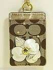 Coach ID Badge Holder/Lanyard Khaki/Gold/Floral Leather Card Pass Case 