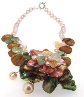 Coffee Shell Flower Freshwater Pearl Gems Necklace 16  