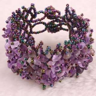 4X8MM Amethyst Crystal Chip Beads Gemstone Bangle Bracelet 8L  