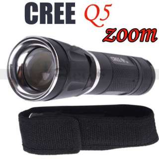 200lm CREE Q5 Focus Zoom LED Flashlight Torch + Holster  