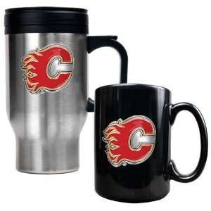  Calgary Flames Travel Mug & Ceramic Mug Set   Primary Logo 