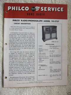 ORIGINAL PHILCO 50 1727 RADIO PHONOGRAPH SERVICE MANUAL  