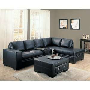   Shaped Sectional Sofa in Black Leather 
