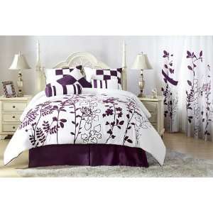   7Pcs King Renee Purple and White Bedding Comforter Set