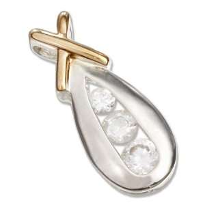 Sterling Silver with Two tone X Channel Set Cubic Zirconias Pendant