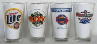 Coors Light, Miller Lite Super Bowl pint glasses, 4  