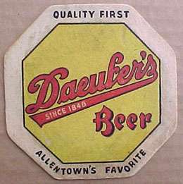 DAEUFERS BEER, 8 side old Yellow Coaster, PENNSYLVANIA  