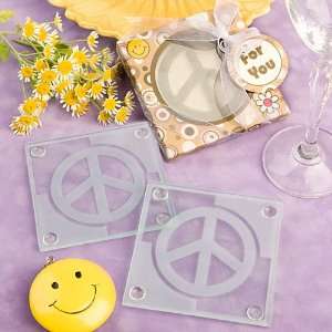   Peace sign design glass coaster set favors (Set of 6)