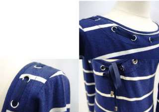 Vintage Women Navy Blue Stripe Backless Shirt Tank tops  