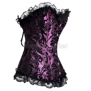 Sexy lace up Purple Steel Corset Bustier G String S XL  