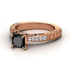  Megan Ring, Princess Black Diamond 14K Rose Gold Ring with 