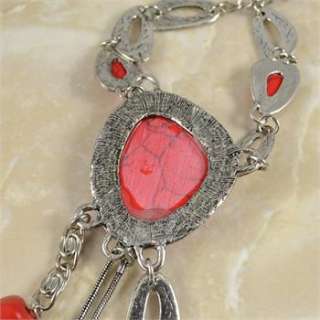   Silver Plated Red Turquoise Stone Exotic Pendant Necklace N021  