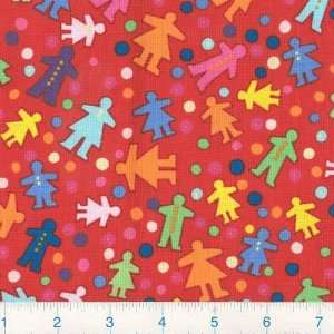 45 Wide Cut Ups Paper Dolls & Dots Red Fabric By The 