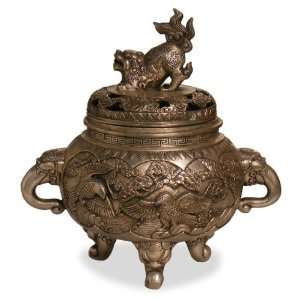  Hand Forged Silver Jar with Foo Dog Lid