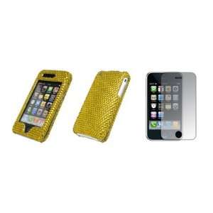  iPhone 3G, 3G S   Gold Diamond Bling Design Snap On Cover Hard Case 