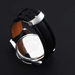   Wrist Watch with Black Leather Band Silver Analog Eye Face  