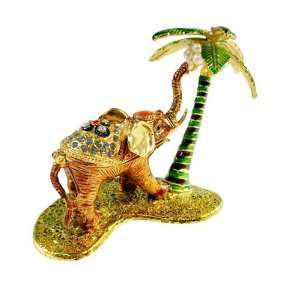  Elephant with Coconut Tree Bejeweled Collectible Trinket 