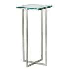 Adesso Tall Pedestal Table   Glacier Glass Top with Satin Steel Legs
