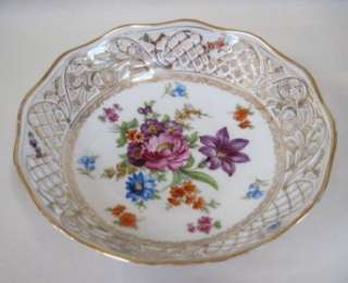   Dresden Flowers Reticulated Border 9 Bowl Gold Trimmed  