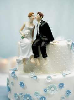 Whimsical Sitting Bride & Groom Wedding Cake Topper  