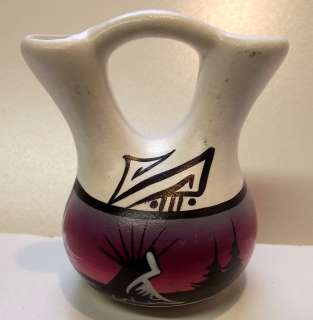   signed B miniature pottery wedding vase (Southwest Art) painted  