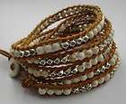 Natural Leather With Gem Stone White Turquoise &Beads Fashion Wrap 
