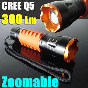 CREE Q5 LED Zoom In/Out Rubber Flashlight Torch 300LMs  