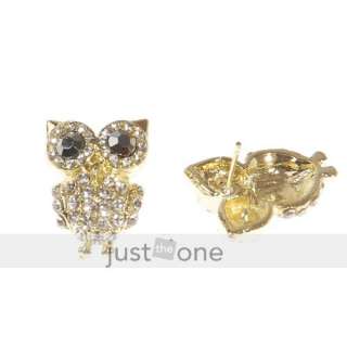   Lady Shiny Cubic Zirconia Golden Big Eye Owl Ear Stud Earrings  