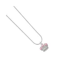 Silver Crown with 3 Pink Swarovski Crystals Silver Plated Snake Chain 