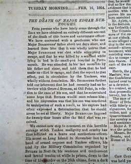 CONFEDERATE Richmond Virginia DEATH of Maj. Burroughs 1864 Civil War 